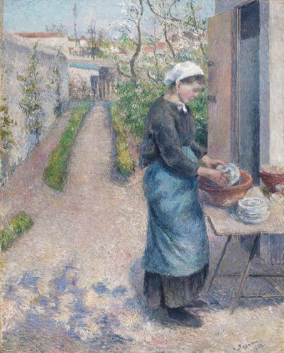 In the Garden at Pontoise: A Young Woman Washing Dishes by Camille Jacob Pissarro